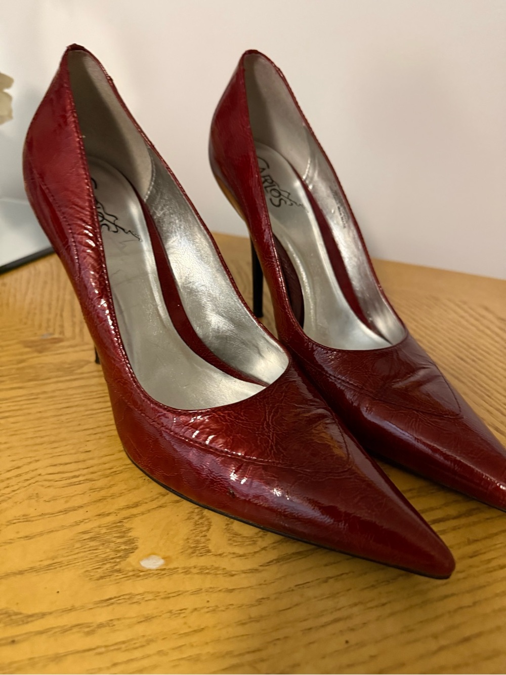 Carlos Santana Burgundy Patent Pointed-Toe Stiletto Pumps